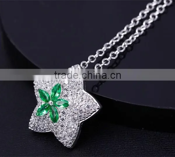 New White Gold Green Color CZ Stones Star Charm Pendant Jewelry Necklace Set photo-5