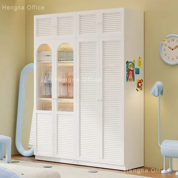 Premium Arched Glass Door Metal Wardrobe MWG089 | Fluted Steel Doors & Anti-Tipping Design | Modular Closet System for Showrooms & Guest Rooms