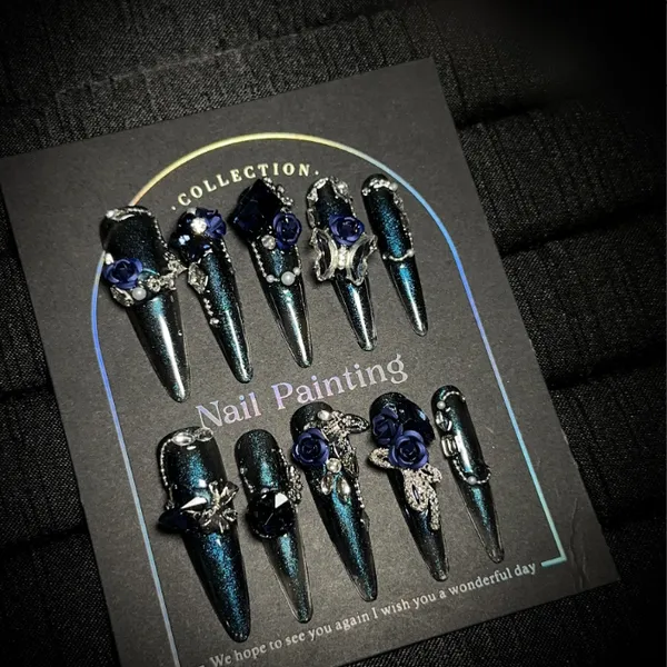 Wholesale Price Customized False Nail Dark Gothic Light Luxury for Special Occasions photo-3