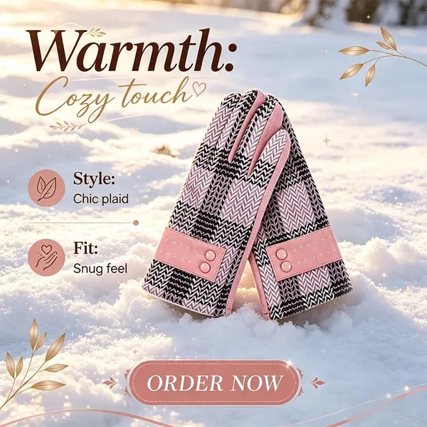 Custom Made Gloves OEM Service Chic Plaid Herringbone Faux Fur Cuff Winter Warm Thermal Gloves
