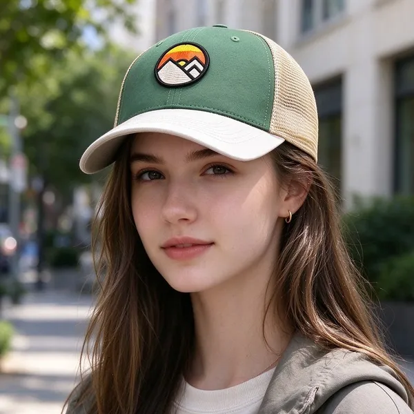 Trucker Cap Two Tone Solid Front Mesh Back Custom Patch Logo Adjustable Strap For Outdoor Hiking Casual Daily Use