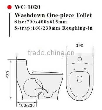 WC-1020 One-Piece S-Trap Toilet With Geberit or R&T Flush Valve & Soft Closer Seat Cover Ramp Down, Water Closet Toilet Bowl photo-2