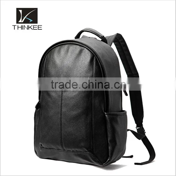 Pure Black High Quality Blank pu Leather Backpack Bags photo-4