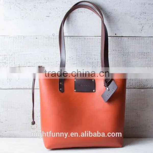 Croisette Monogram Leather Tote Bag. Monogrammed Shopping Bag.Gift for Her. Brown/black/salmon Shoulder Bag. Gift for Her. photo-4