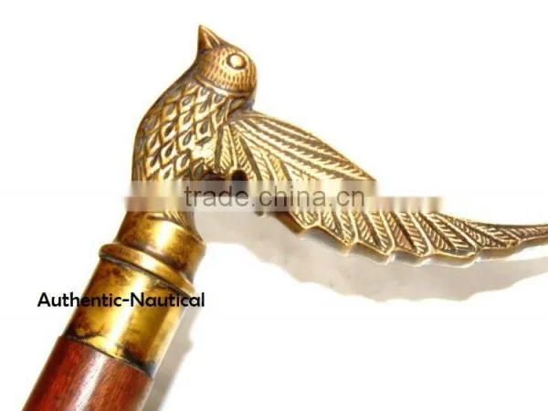 NAUTICAL DECOR ANTIQUE BRASS FINISHING BIRD HANDLE WALKING CANES-DECORATIVE WALKING CANES Wk1176 photo-4