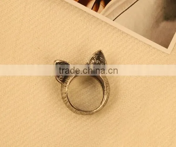 Antique Vintage Bronze Style Kawaii Kitty Cat Ear Metal Costume Jewellery Ring photo-3