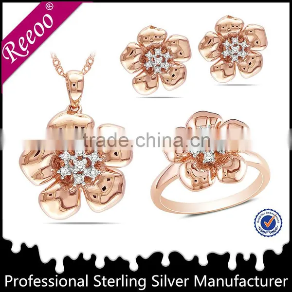 925 Sterling Silver Rose Gold Vermeil Flower Ring photo-3