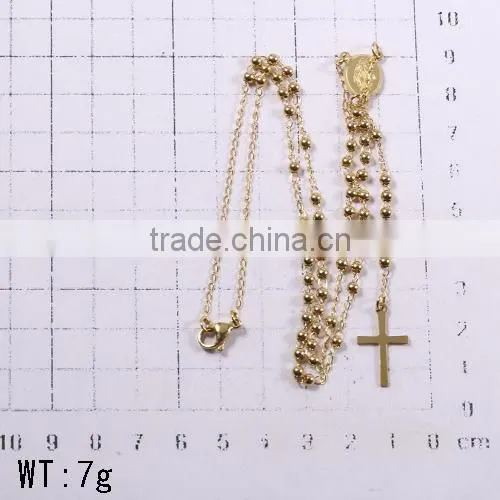 2016 New Arrival Vogue Gold Plated Small Beads Long Chain Cross Necklace photo-2