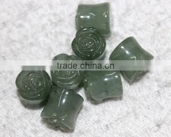 Green Aventurine Ear Piercing Jewelry,stone Carved Flower Ear Plugs photo-6