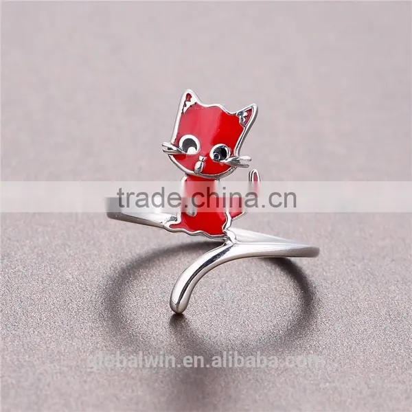 Factory Promotion Solid 925 Latest Wedding Ring Designs Red Black Enamel Sterling Silver Ring Cat Animal Sex Women'S Ring Animal photo-5
