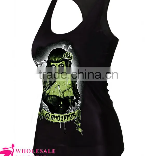 Black Stringer Tank Top Chic Womens Skeleton Beauty Rose 3D Printed Tank Top BX148 photo-6