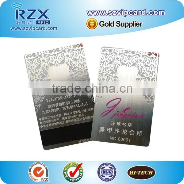 Magnetic Stripe Card, Stainless Steel Silver Metal Business Card With Cut Out Design