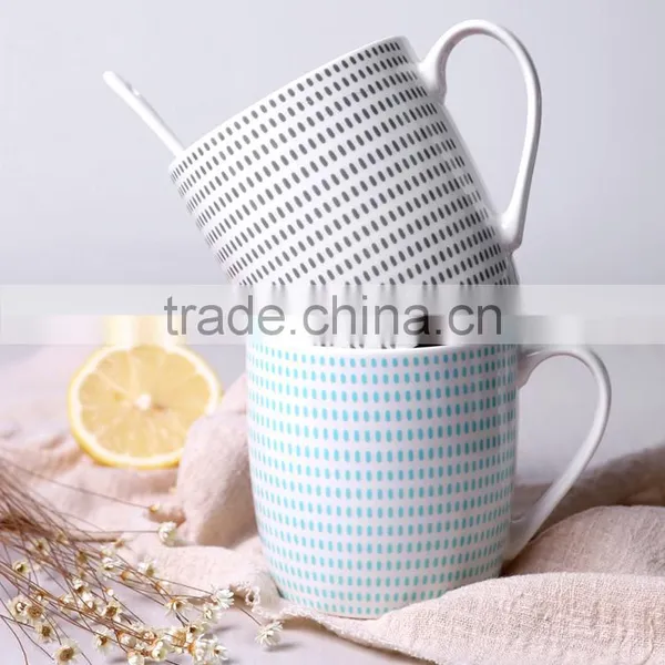 12-Ounce Porcelain Coffee Mug Red (white Dots Stripes Grey ) photo-5
