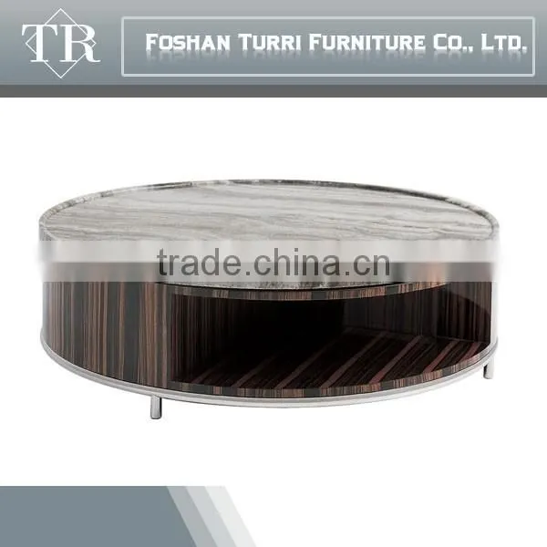 New Design Ebony Venner Natural Round Marble Top Wooden Side Table photo-4