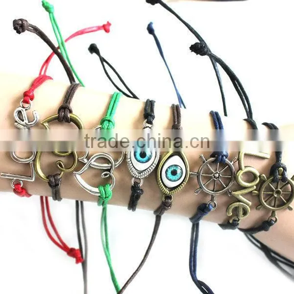 Vintage Love Letter Heart Evil Eye Rudder Charms Bracelet Adjustable Customized Charm Wax Cord Bracelet photo-2