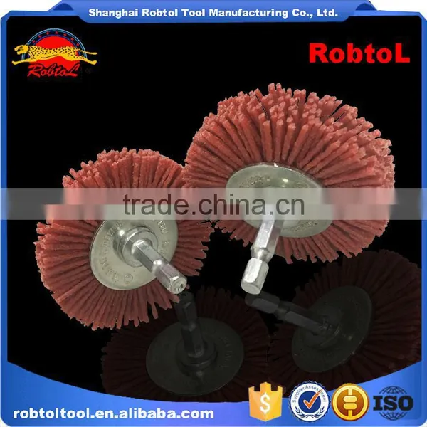 75mm Circular Abrasive Hex Shank Nylon Filament Wheel Shaft Mounted Spindle Deburring Rust Crimped Twist Knot Bowl Non Spark photo-2