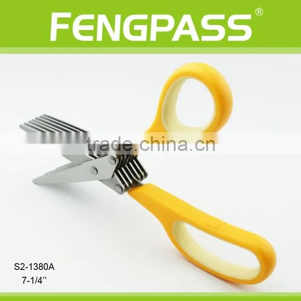 S2-1380A 7-1/4" 2CR13 Stainless Steel 7 Blades Herb Scissors PP + TPR Plastic Handle photo-3