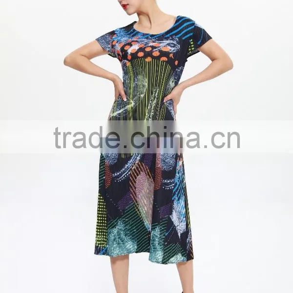 Wholesale Chromatic Wrinkle Clothing Slimming A-line Dress for Lady photo-3