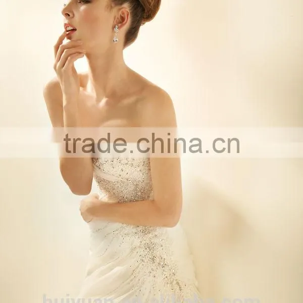 White Satin Beaded Mermaid Strapless Wholesale Bridal Gowns photo-3