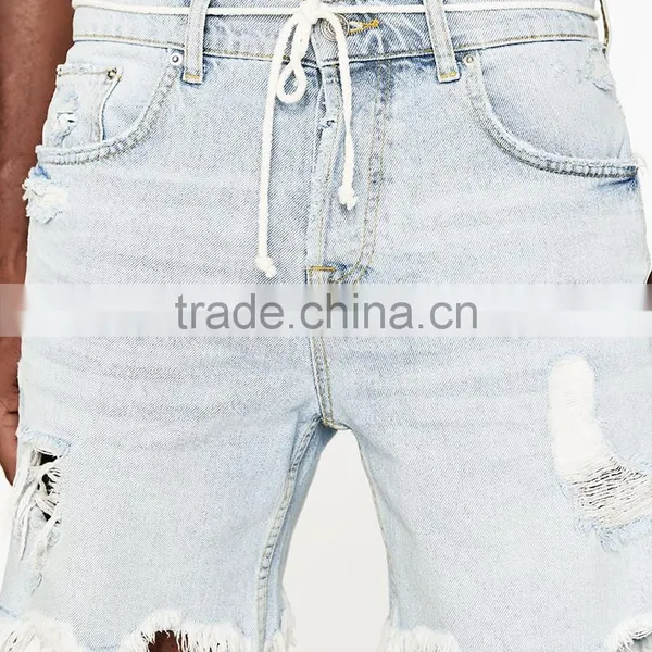 New Arrival Bermuda Shorts Men Broken Hole Distressed Raw Edges Jeans Shorts photo-5