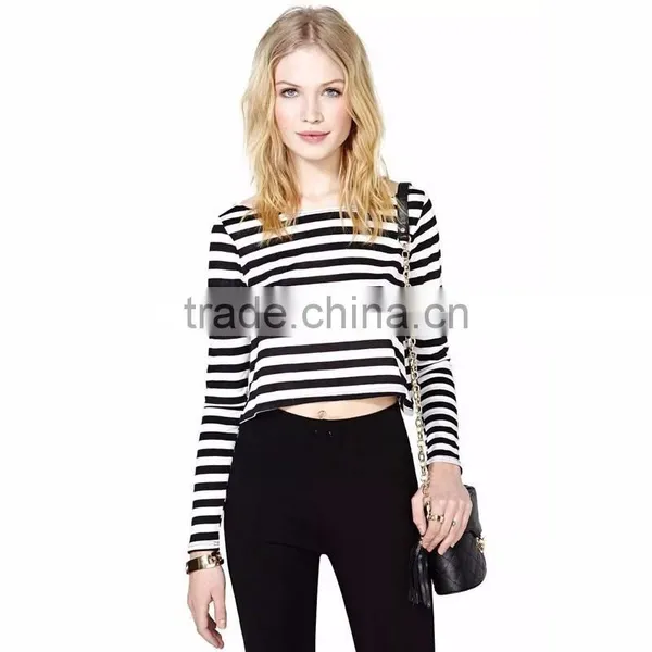 Wholesale 100% Cotton Short Striped Women T-shirt for Summer