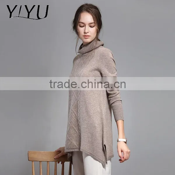 Custom Cashmere Sweater Lady Turtleneck Long Pattern Cable Knit Pullover photo-4
