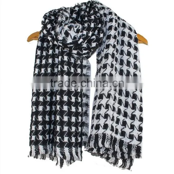 Women Soft Fringe Winter Plaid Cashmere Scarf photo-6