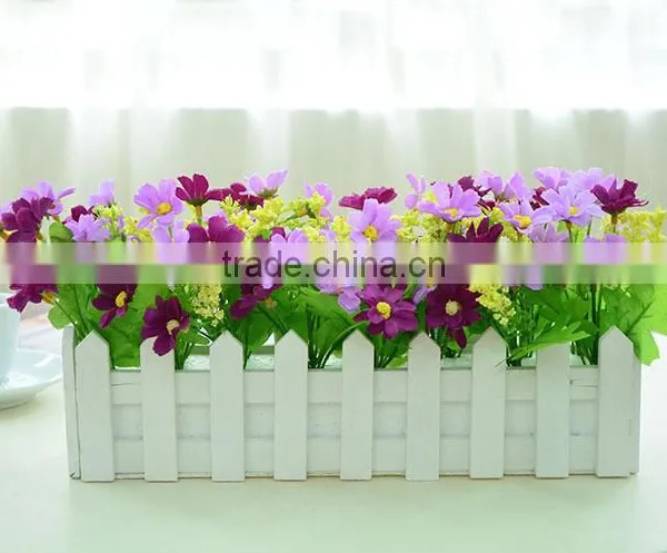 Lovely Decorative Artificial Silk Restaurant Table Daisy Flower With Fence Set photo-2