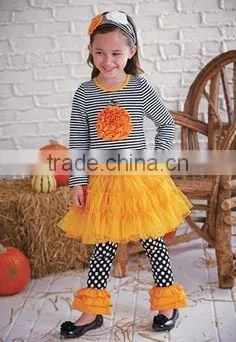 Wholesale Flower Embroidery Halloween Kids Outfits