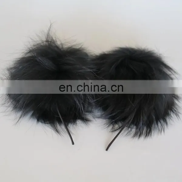 Double Pompom Hairband Lovely Fur Fashion Real Raccoon Fur Pompom Accessory photo-4
