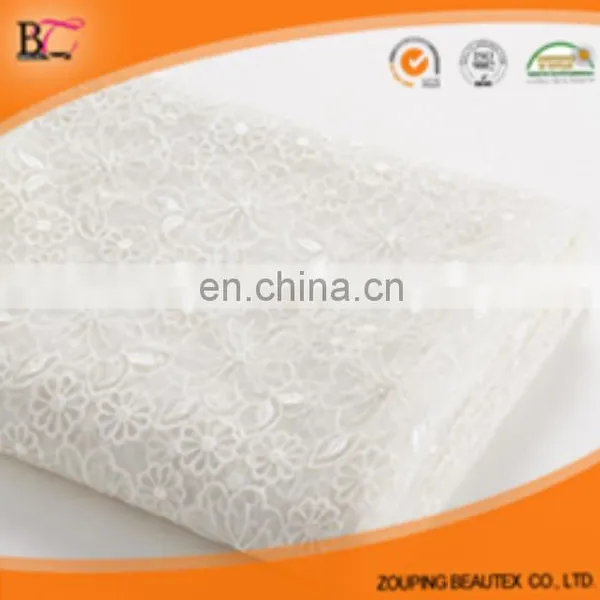 French White Cotton Applique Lace Fabric for Bridal Fabric