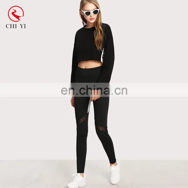 Contrast Panel Mesh Detail Leggings