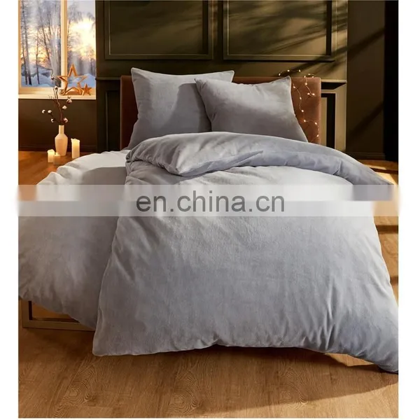 I@home 100%polyester Soild Color Microfiber Coral Fleece Bed Duvet Cover Sheet Set photo-2