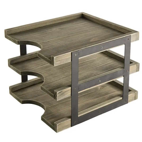 Wood Desktop Document Paper Organizer Collapsible Expandable Stacking Trays photo-2