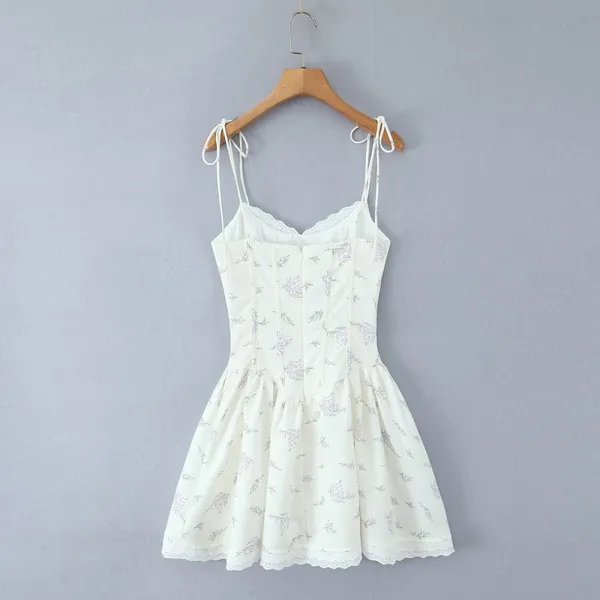 French Retro Fishbone Shaping Corset Dress With Sexy Print for 2025 Spring Season - Beach Vacation Strapless Dress