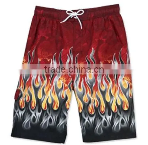 Popular Quick Dry Men's Slim Fit Board Shorts With Flames