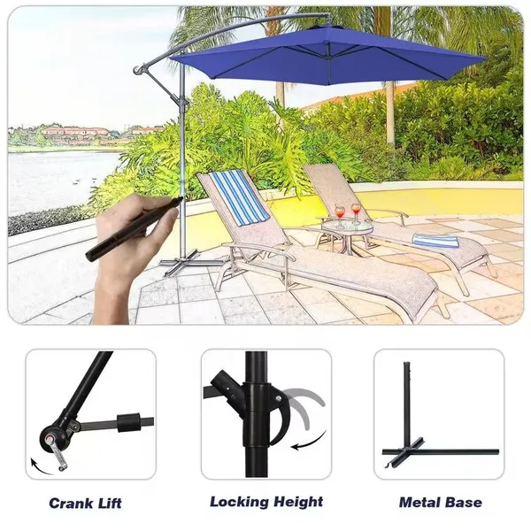 Eco Cantilever Hanging Garden Umbrella Portable Crank Polyester Cafe Poolside Backyard Parasol Wholesale photo-5