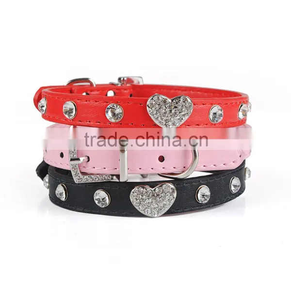 Wholesale Dog Chain Diamond Peach Heart pu Dog Collar photo-2