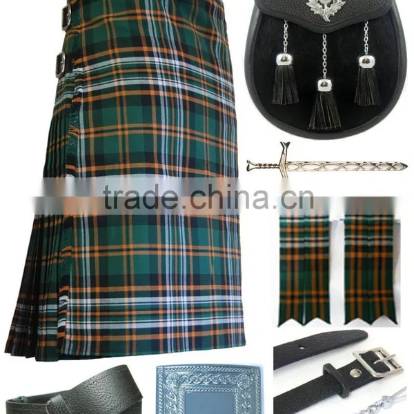 Scottish Heritage Of Ireland 7 Yard Kilt Set Made Of Fine Quality Wool Tartan