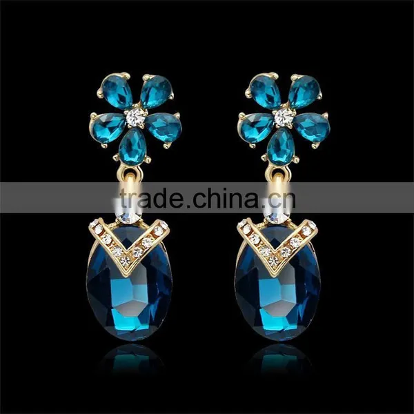 NEW Women Green Crystal Gold Plated Drop Dangle Earrings photo-5