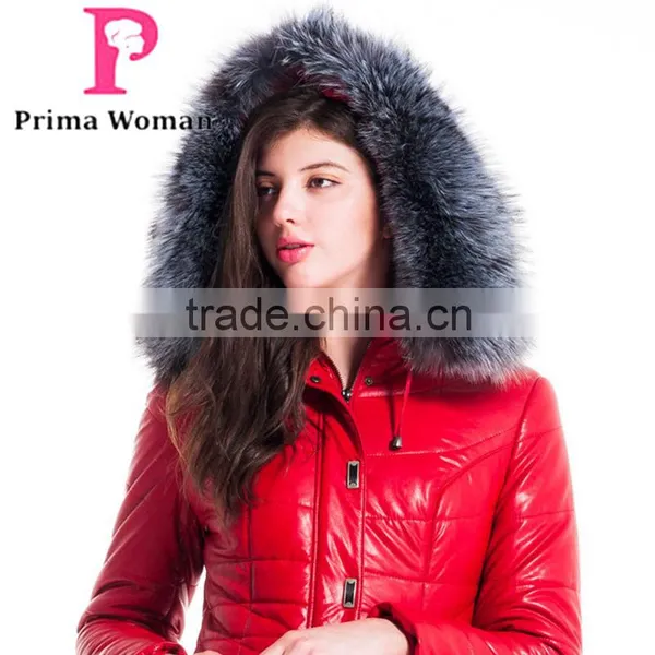 2015 Winter Women Medium Length Slim Fit Coat With Brown Fox Hat Overcoat photo-5
