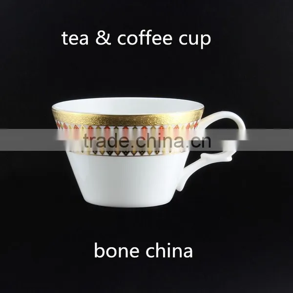 150ml Bone China Round Shape Coffee Cup Golden Decal Ceramic Tea Cup and Saucer Stands photo-3