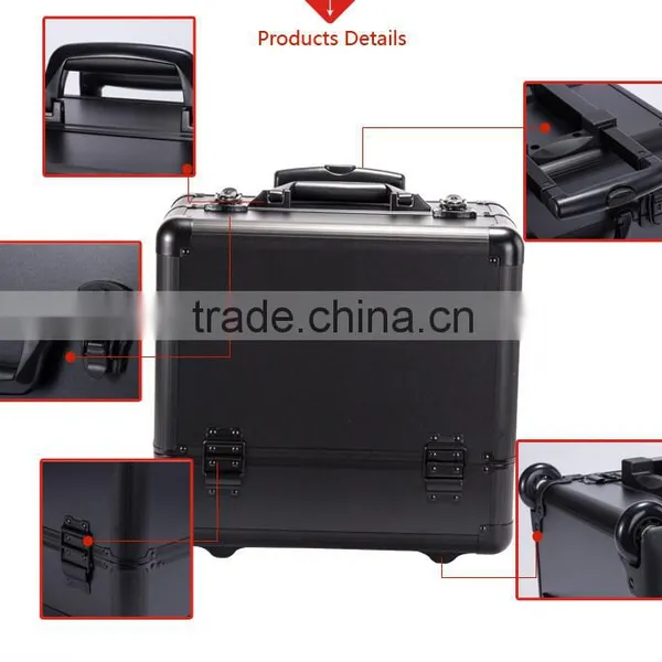 4 in 1 Makeup Trolley Black Professional Cosmetic Rolling Makeup Case photo-5