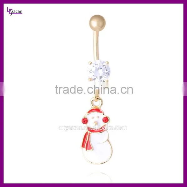 316L Stainless Steel Cz Paved Snowman Charm Navel Piercing Gold photo-3