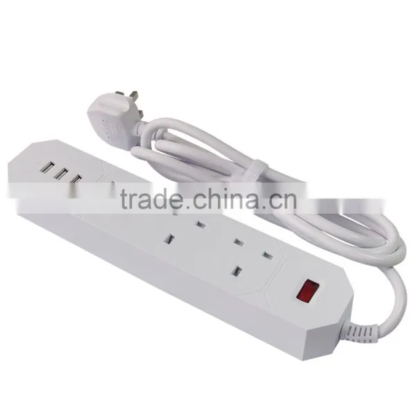 1.8meter White UK 3-Outlet USB Extension Socket With 3USB Charging Ports photo-2