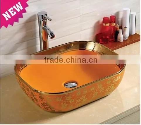 Beautiful White Bathroom Ceramic Vanity Golden Color Counter Top Basin photo-4