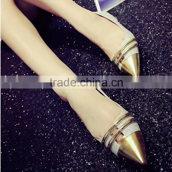 2016 Fashion Metal Pointed Toe Style Women Ballerina Shoes Flat Shoes CP6917 photo-2