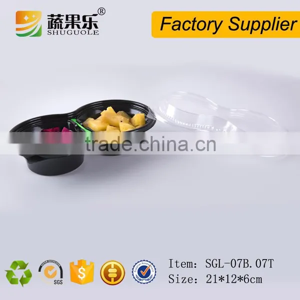 PET Plastic 2 Divided Round Fresh Cut Fruit Salad Container photo-3