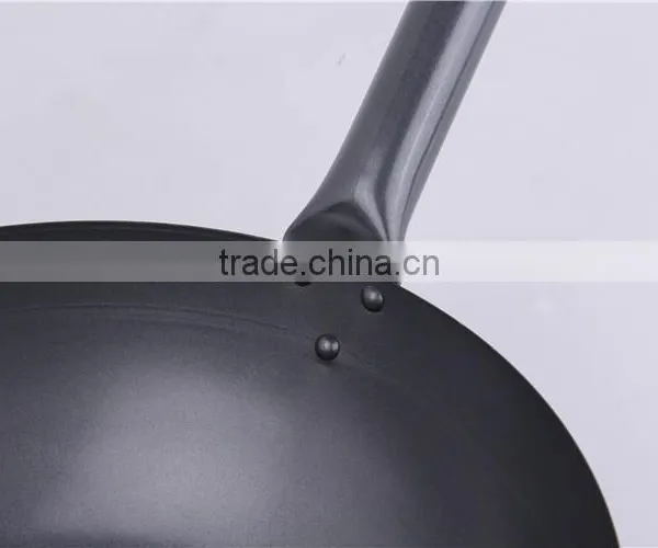 Black Flat Bottom Signle Handle Coating Carbon Steel Cooking Wok photo-2