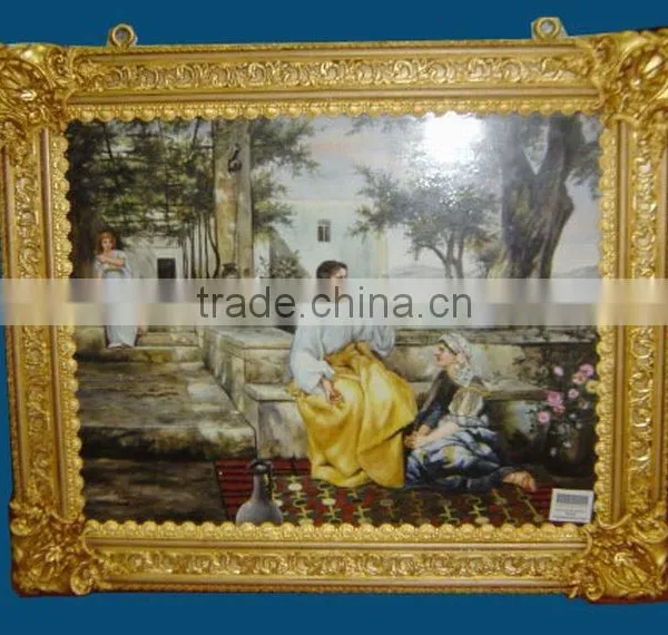 European Gilt Bronze Framed Hand Painted Ceramic Wall Mural, Luxury Home Decoration Wall Mural photo-6
